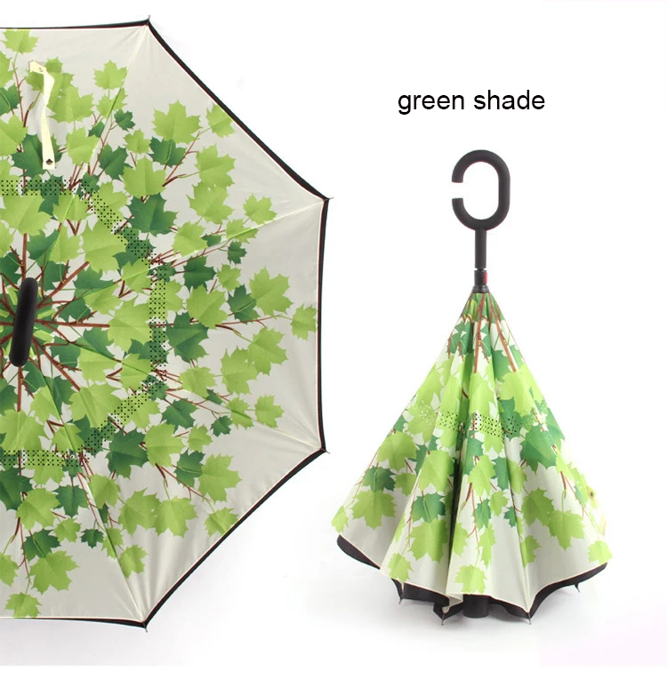 Складной зонт с двойным слоем, с перевернутой ветрозащитной ручкой, с защитой от дождя, автомобильные зонты для женщин, дождевик - Цвет: green shade