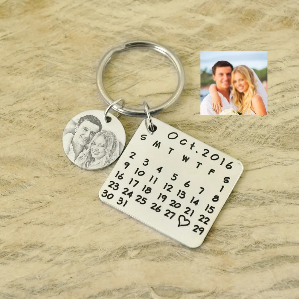Personalized Calendar Keychain Save The Date Heart Keychain Calendar 
