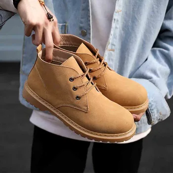 

Lace Ankle Boots Warm Waterproof Winter Fashion Wild Big Shoes Men's Retro High-top Men's Shoes Korean Version Of The Trend Outd