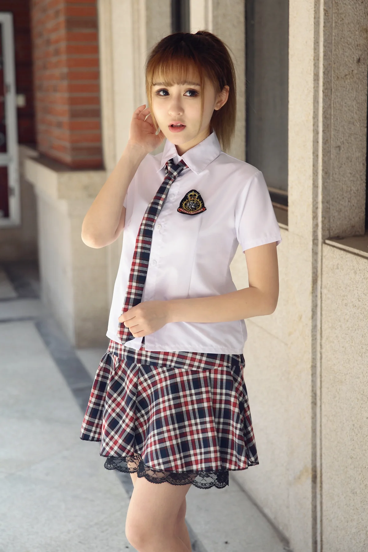Японский Школьная униформа для Для женщин студентов Обувь для девочек Корейский равномерное Школьная одежда летняя белая рубашка+ клетчатые Кружево юбка Костюмы