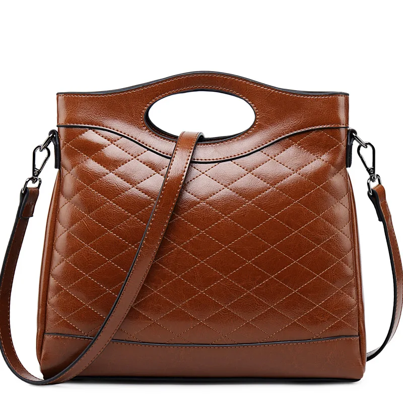 Высококачественная сумка из натуральной кожи, сумки через плечо, модная повседневная сумка-мессенджер из натуральной кожи, женская сумка-тоут - Цвет: Brown