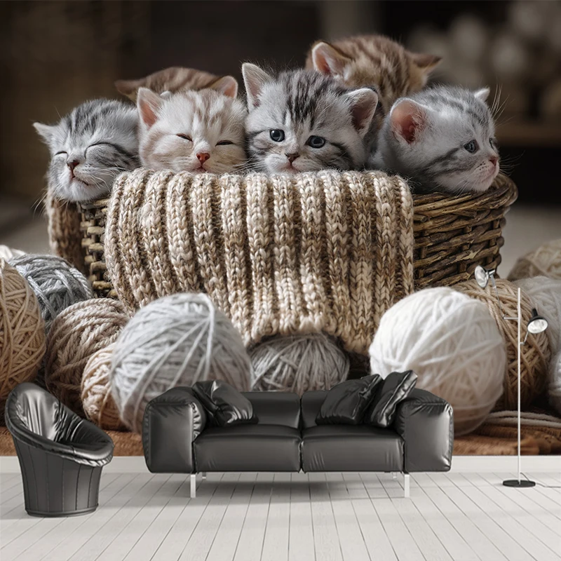 Пользовательские 3d обои милые маленькие кошки ТВ диван фон обои гостиная спальня отель Фреска галерея украшения обои