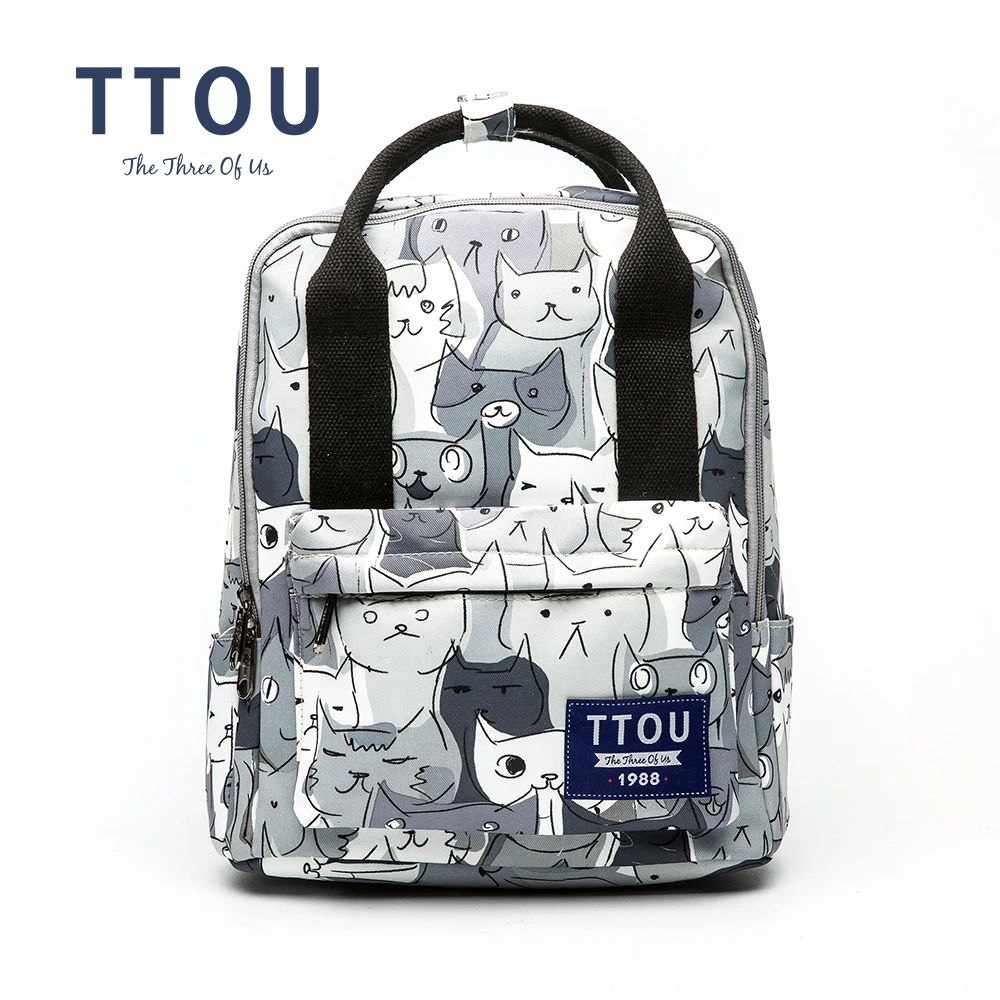 TTOU Design Cat Animal Printing Backpack Teenage Girls School Bag Women