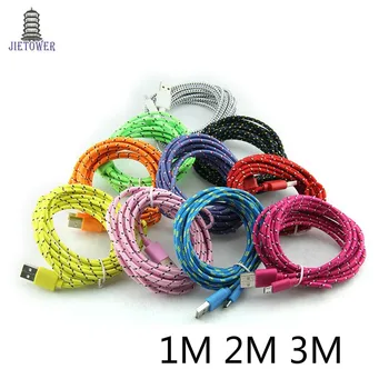 

100pcs/lot Micro 5pin v8 USB Charger round Braided Woven Fabric Cable 1M 2M 3M Sync Charging Cord Colorful For Samsung HTC cheap
