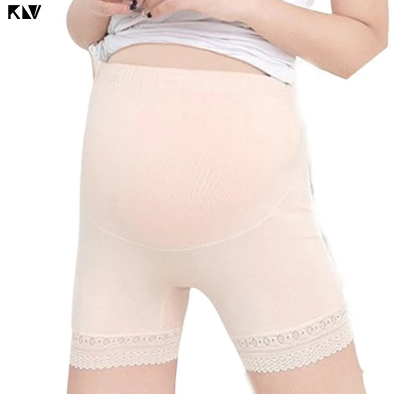 Для беременных женщин средняя посадка безопасности брюки бесшовные кружева отделка однотонный для беременных нижнее белье регулируемый эластичный пояс летние трусы - Цвет: Nude