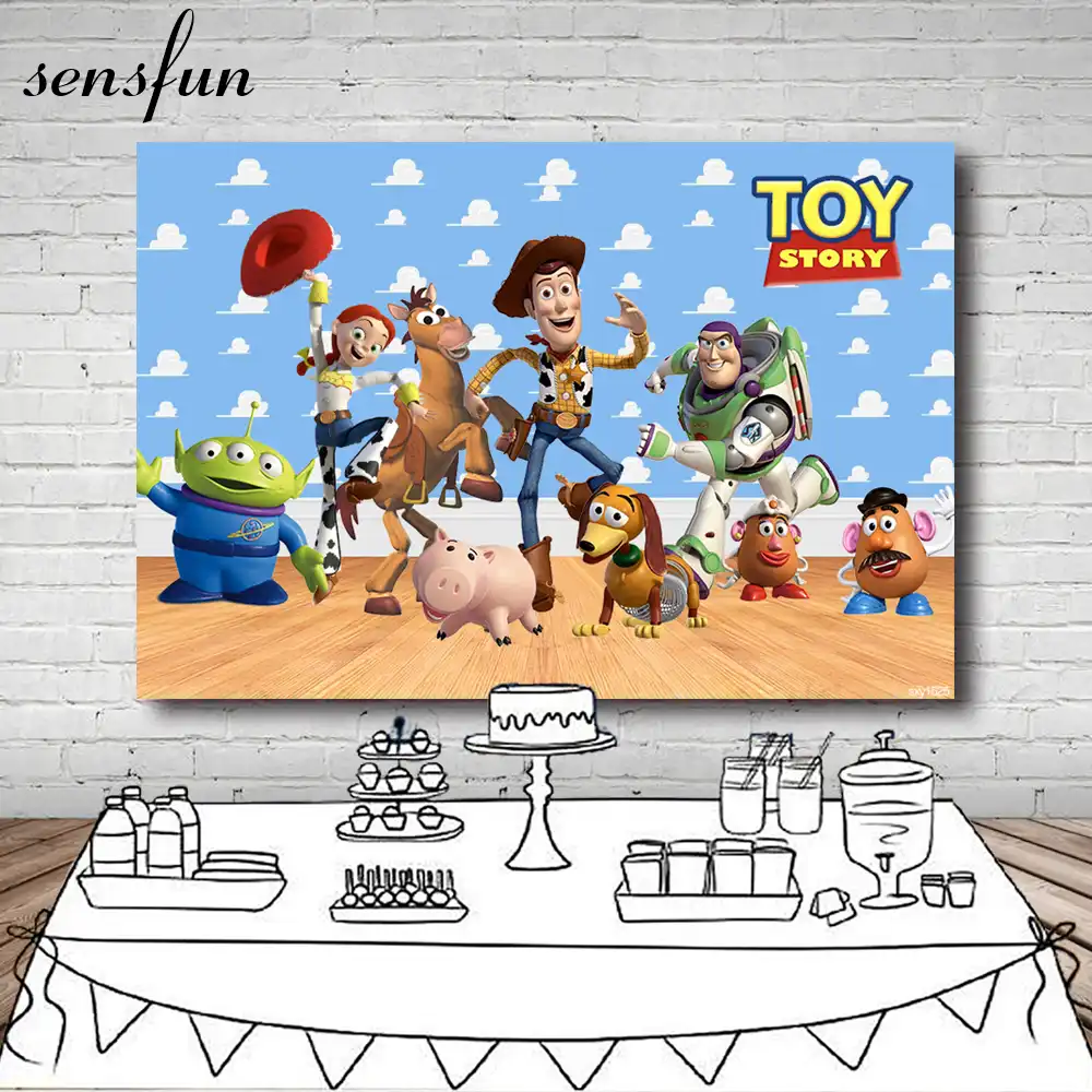 Sensfun Toy Story Backdrop For Kids Character Sky Blue Clouds Wall