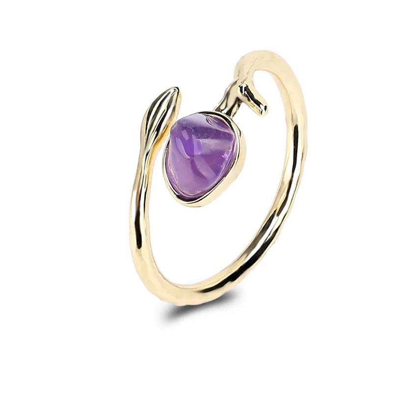 

Fashion ladies Gold Color Plated Stone Rings Adjustable Ring for Women Fashion Jewelry Leaf Open Rings Love ring With Stone