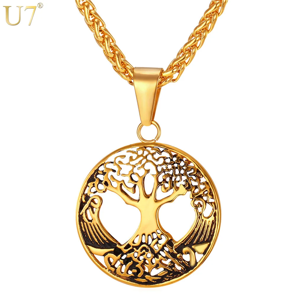 U7 New Novelty Jewelry Hollow Tree of Life Pendant Men Stainless Steel