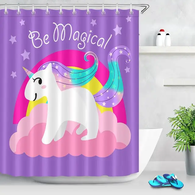 Lb Funny Red Balloon White Unicorn Blue Clouds Purple Shower