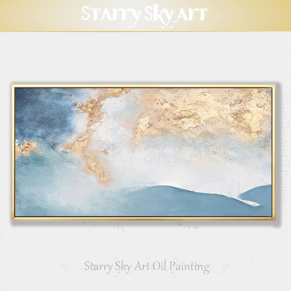 

Big Size Hand-painted High Quality Simply Abstract Oil Painting Light Colors Rectangle Abstract Painting with Gold Oil Painting