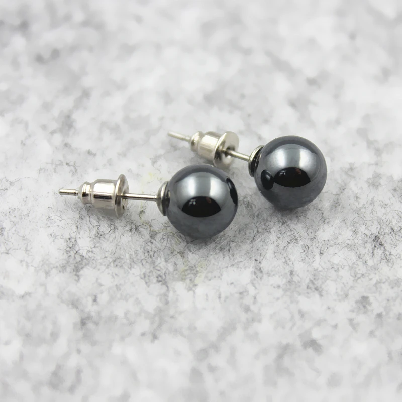 3A Grade 6mm 8mm 10mm Round Hematite Beads Stud Earrings Nickel Free (3