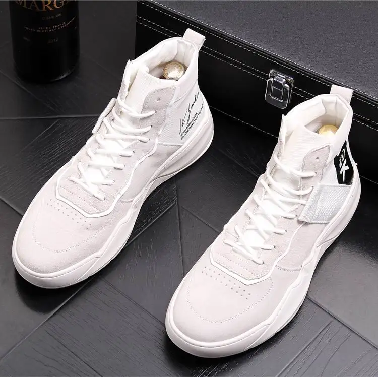 Chaussures blanc Bottes Casual Cheville Porc Blanc Noir Lace Errfc Top Avant Up Hommes Bout Rond Mode Confort 43 High Cuir Suède De En LMpzGqSUV
