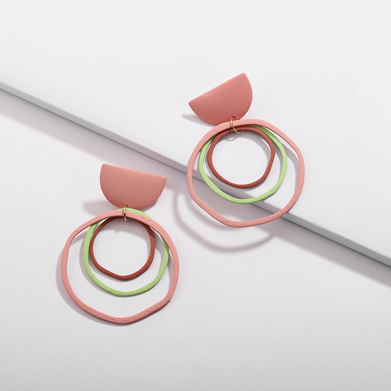 

LUNA CHIAO Irregular Round Discs Multi Circles Color Block Coating Drop Statement Earrings