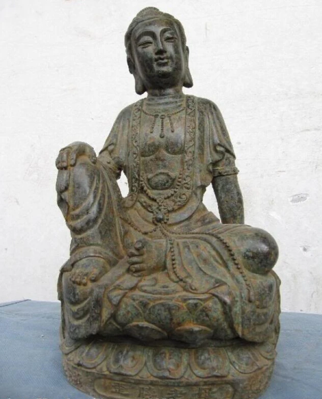 

Collectible bronze S2662 Chinese cloister Old Bronze Sit freedom Bodhisattva Kwan-Yin Guan Yin Statue B0403