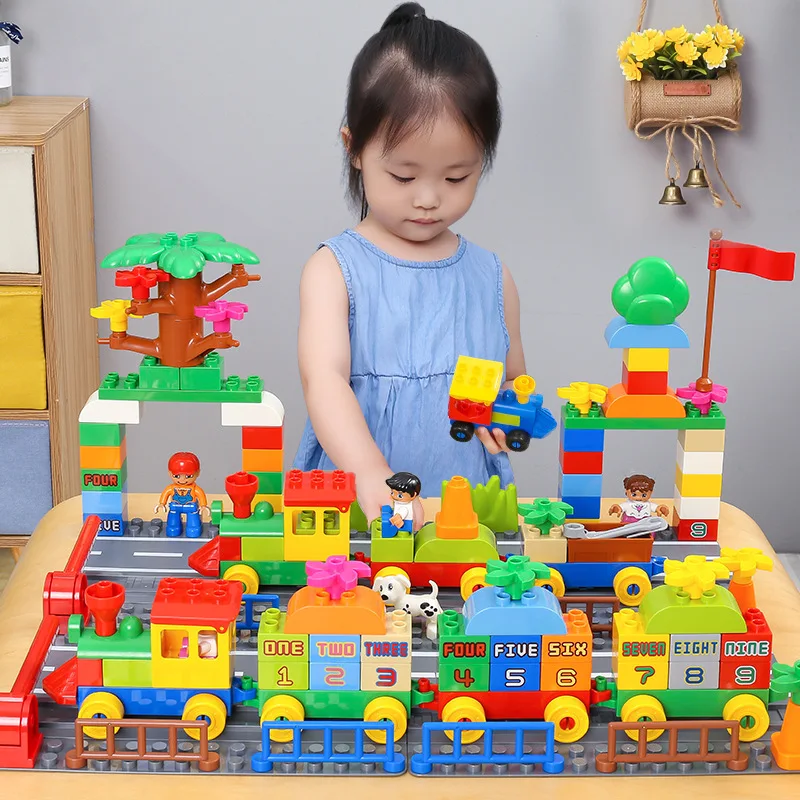75 150 шт DIY Красочные городской поезд строительные блоки растения детские
