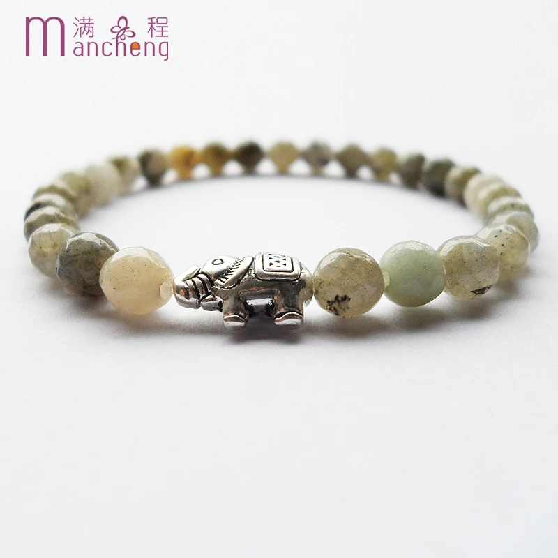 

Men's women 6MM natural Labradorites stone elephant bracelet & Alloy silver plated elephant Labradorites beads bracelets women