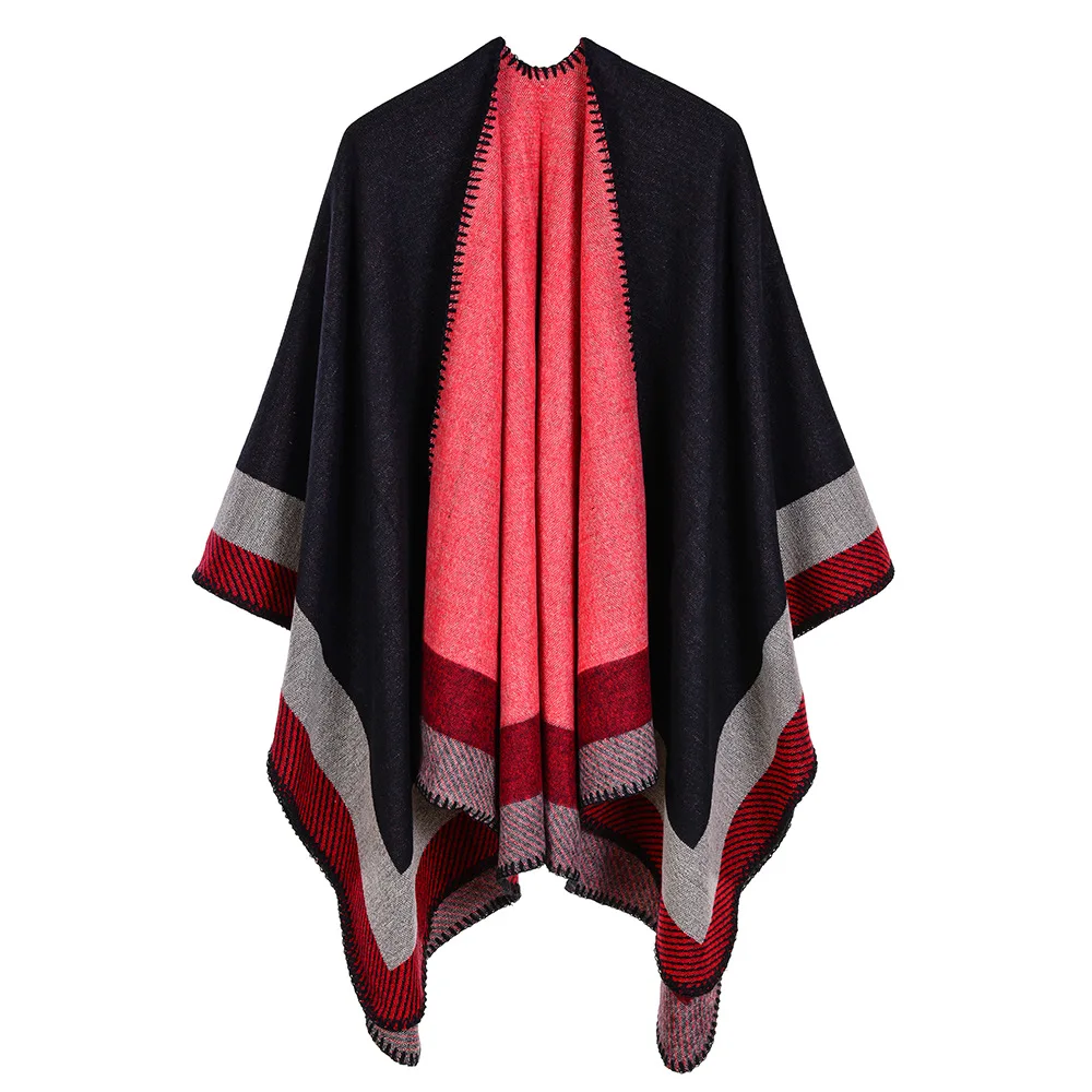 SupSindy women's poncho Winter scarf women cape Red Stripe shawl wrap luxury pashmina warm scarves for women cloak vintage stole