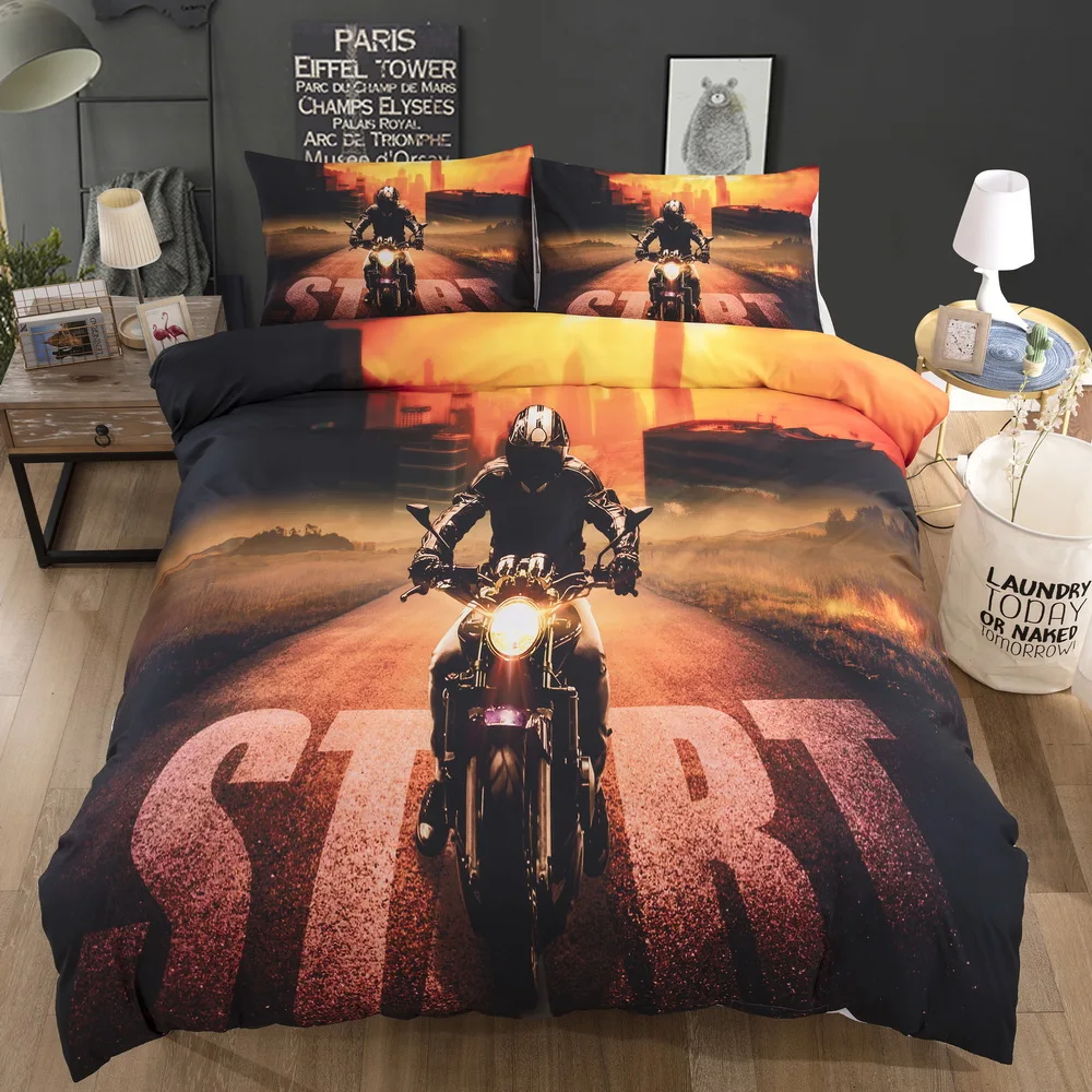 

Dropshipping 3D Bedding Set Duvet Cover Pillowcase queen king Size 3D Bedding Set Motorcycle Boys Gift