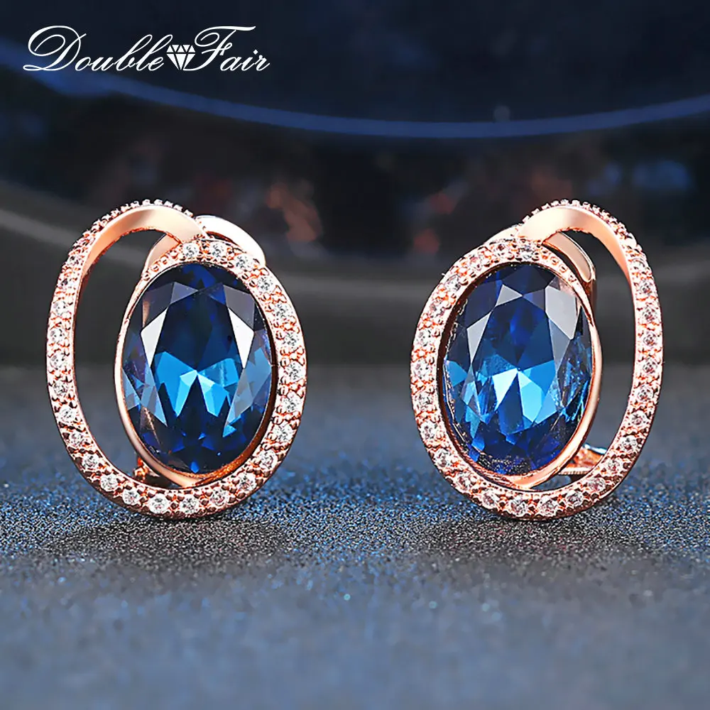 Высокое качество, синие серьги-гвоздики с австрийскими кристаллами, розовое золото, модные вечерние украшения с кубическим цирконием для женщин, DFE343
