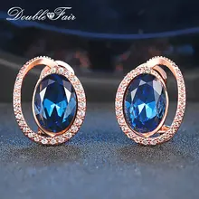 Высокое качество, синие серьги-гвоздики с австрийскими кристаллами, розовое золото, модные вечерние украшения с кубическим цирконием для женщин, DFE343
