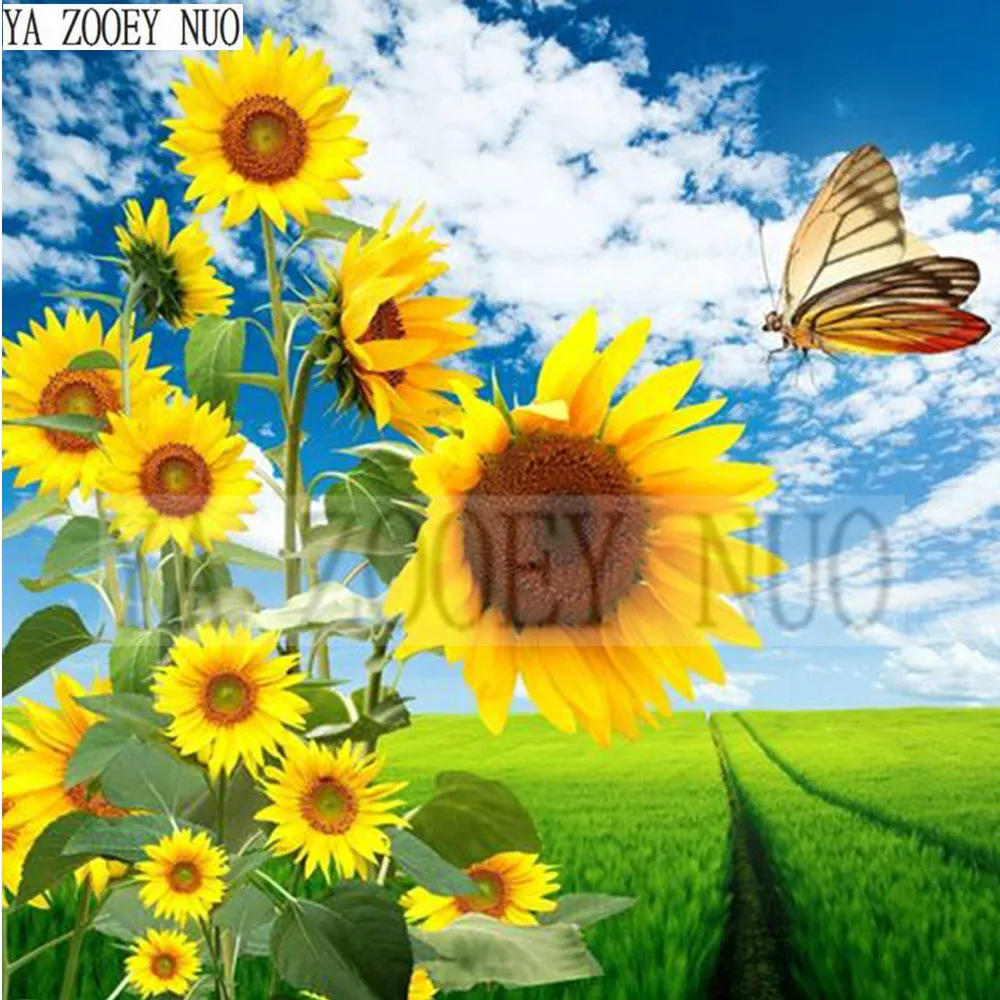 

YA ZOOEY NUO Diamond Embroidery Sunflower butterfly DIY Daimond Painting Cross Stitch Round Rhinestones Decor Child gifts K1590