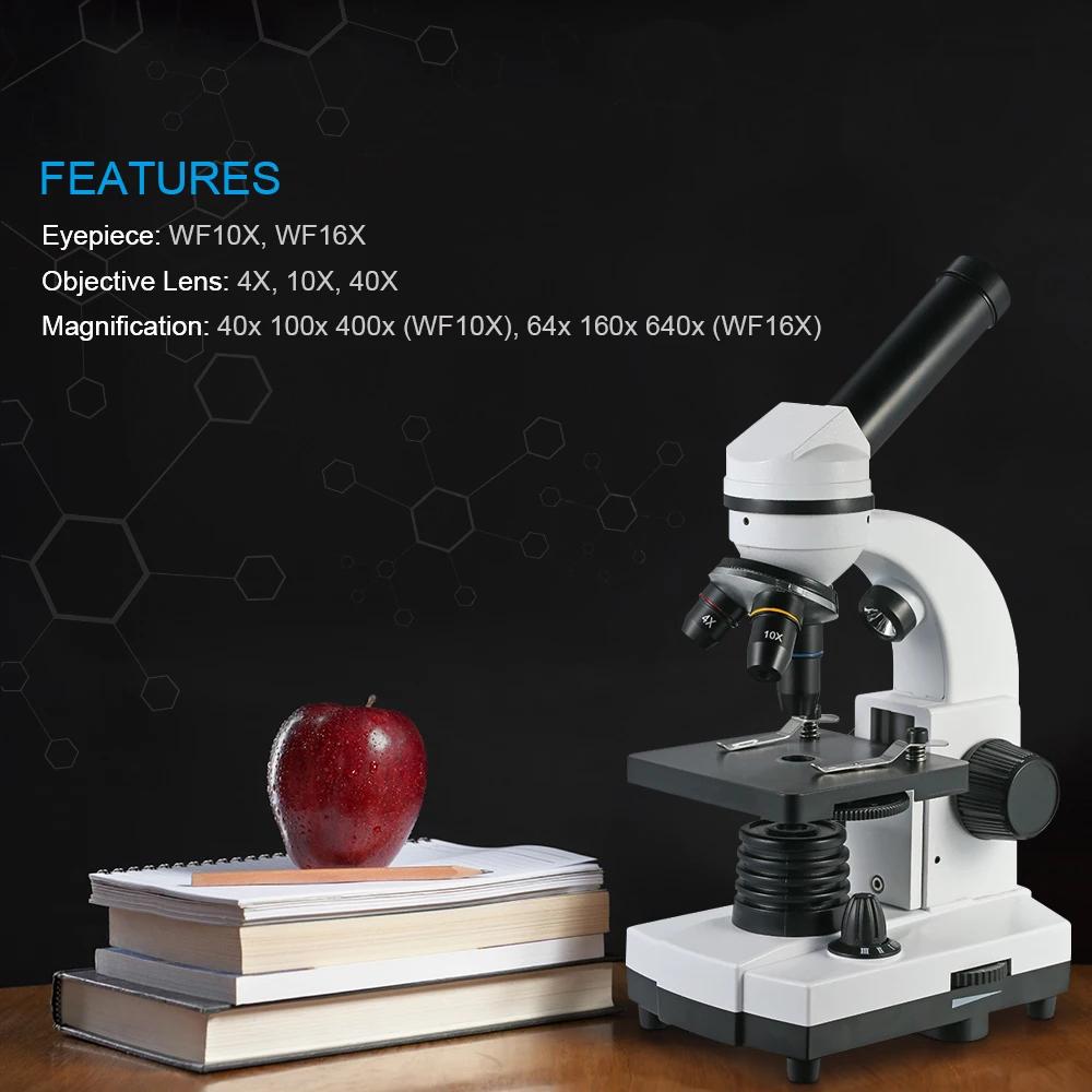KKmoon Биологический микроскоп 640X студенческий образовательный Микроскоп увеличение 640 раз увеличительное стекло светодиодный микроскоп