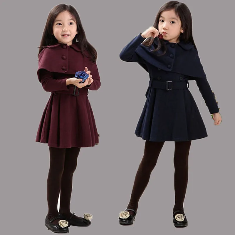 Зимнее платье модная одежда для девушек пальто для девочек зимнее платье для девочек из двух частей зимняя одежда плащ-пальто