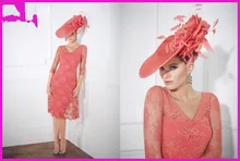 WE-08 New Style Pink Fashion MOMS Sheath Knee Length Cap Sleeve V Neck See Through Lace Mother of the Bride Dresses Custom