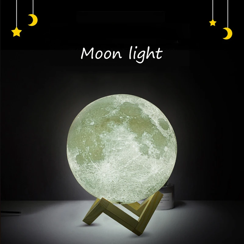 

bed side lamp 3D print moon light button touch switch table lamp LED usb night light wooden desk lamp adjustable fixtures