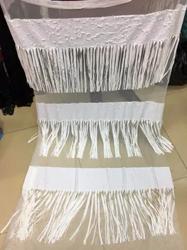 

BB022# 5yards stock offwhite/blue/gold luxury fringe paillette embroidery fabric for sawing/wedding party dress