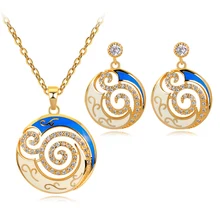Enamel Blue White Hollow Flower Jewelry Set Abstract Necklace & Pendant Costume Jewelry for Women Copper Alloy Enamel Blue White Hollow Flower Jewelry Set Abstract Necklace & Pendant Costume Jewelry for Women Copper Alloy