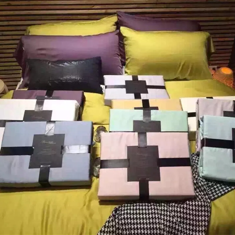 

Customize 60 solid color bedding set linen cloth 4 pieces bedding fitted flat sheets home texiles fast Shipping