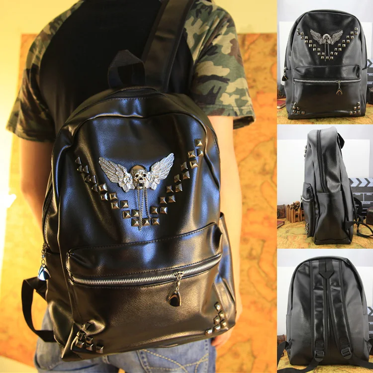 

Men's Backpack Men PU Leather Skull Backpacks For Teenagers Luxury Designer Casual Large Capacity Laptop Bag Male Travel Bags