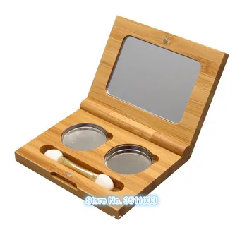 

20Pcs Bamboo Empty EyeShadow Magnet Case With 2 Pans Eyeshadow Brusher With Iron Pigment Tin Palette Pans Box Refillable Tool