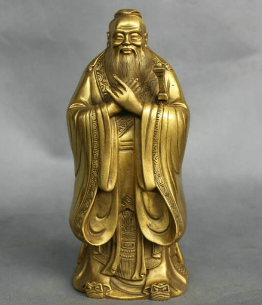 

8" China Ancient Philosopher Confucius Kong Zi Bronze Brass Statue R0712