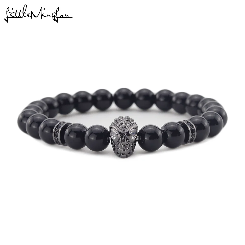 

Luxury CZ copper charms Spider Man bracelet Natural stone beads bracelet men bracelets bangles for men jewelry Super hero gift
