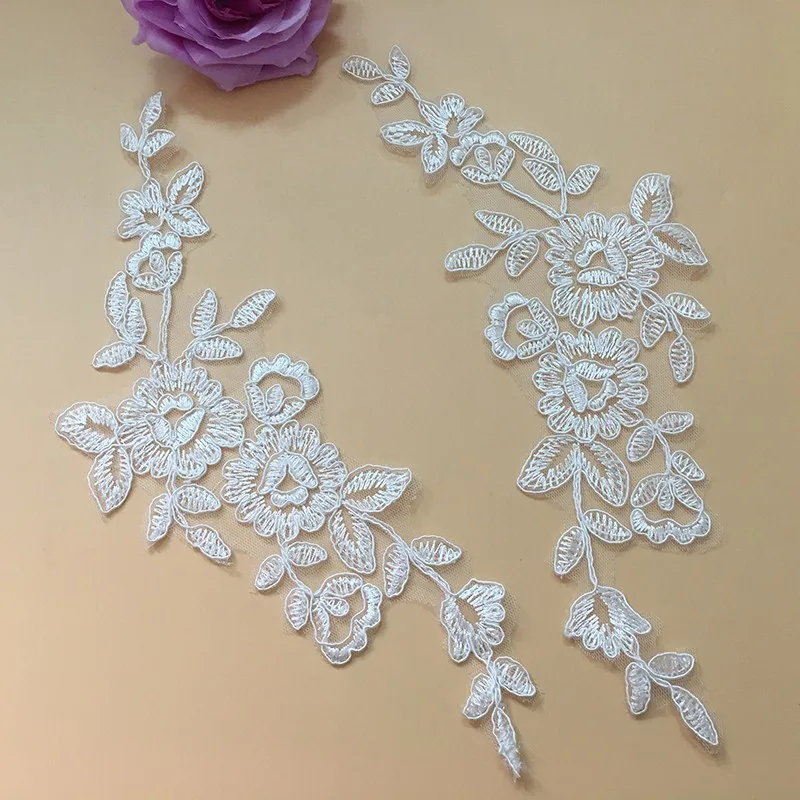2Pairs High Quality Lace Trim Bridal Veil Applique Embroidery Appliques