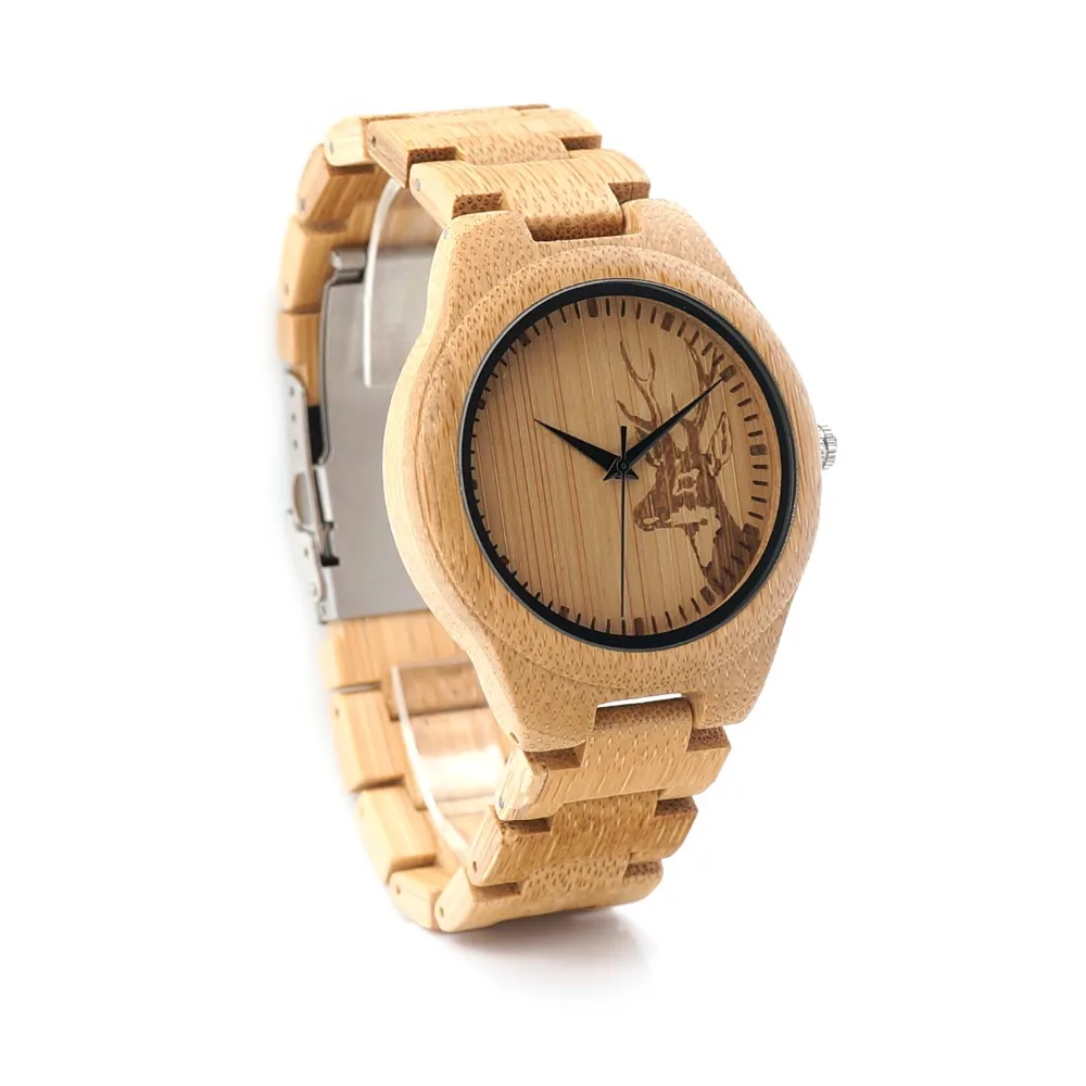 BOBO BIRD D28 Full Bamboo Wooden Watch for Men Deer Designer Brand Quartz Wrist Watches in Gift Box