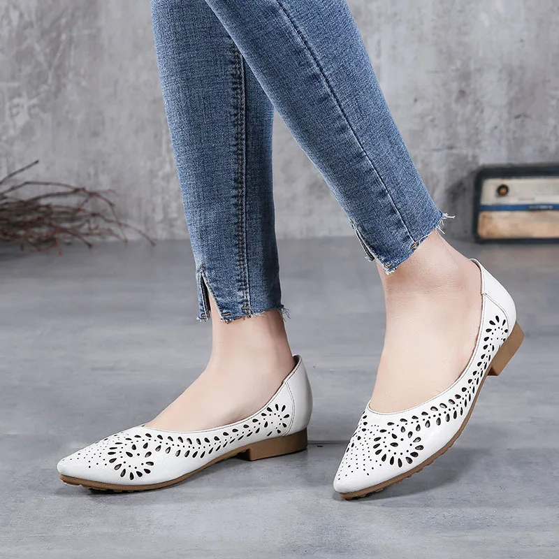 Pointu Appartements Doux Occasionnels Actmdall Grey Cuir Femmes En white khaki Profonde Véritable D'été Creux Fond 2018 Plat Femelle Chaussures Peu fXxtwqB1Wz