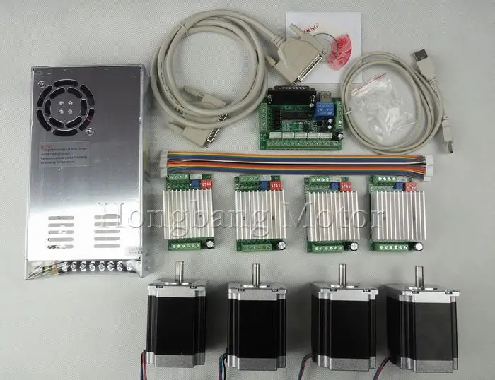 

CNC Router Kit 4 Axis, 4pcs TB6600 4.5A stepper motor driver +4pcs Nema23 270 Oz-in motor+ 5 axis interface board+ power supply