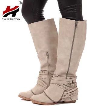 

NAN JIU MOUNTAIN 2018 Shoes Woman Zapatos De Mujer Autumn And Winter New Women's Boots Side Zipper PU Leather Flat Boots