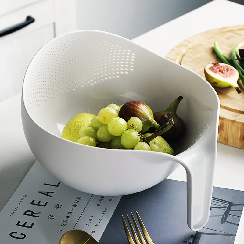 

Thickened Pp Plastic Drain Basket Kitchen Storage Basket Vegetable And Fruit Cleaning Basket With Handles Rice Bowl