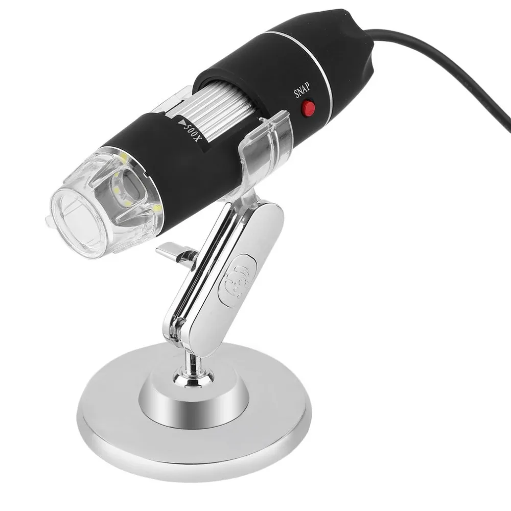 USB Microscopio electrónico endoscopio digital Lupa cámara de inspección 8 luces LED 500X para computadora portátil con ajuste de enfoque 0-40MM 