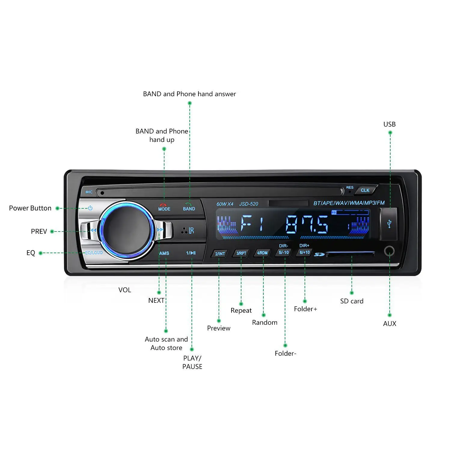 Bluetooth автомобильный аудио стерео приемник-Bluetooth автомобильный стерео аудио одиночный DIN в тире 12 В FM приемник MP3 радио плеер с пультом