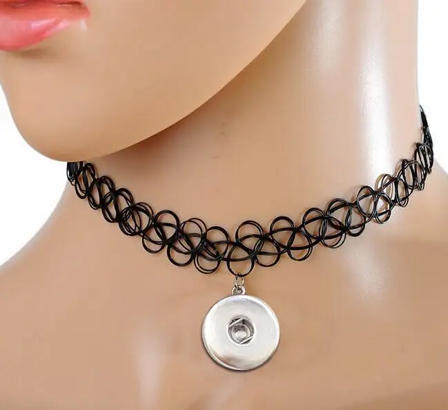 

10PC collares Stretch Tattoo Choker Necklace Punk Retro Gothic Elastic 18mm Snap Metal Button Pendants Necklaces for women