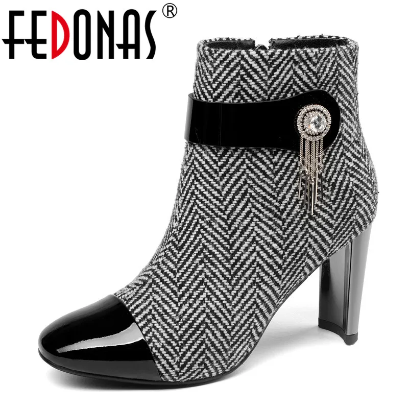 

FEDONAS Fashion Women Ankle Boots High Heels Rhinestone Party Wedding Shoes Woman Autumn Winter Short Ladies Boots Ladies Pumps