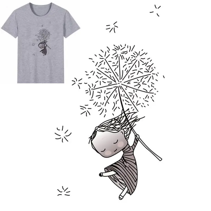 

25x14cm Dandelion girl Iron On Patches Stickers Washable Appliques A-level Patches Heat Transfer For DIY Accessory Clothing