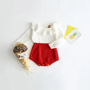 

Ins Toddler Baby Girls Knitted Sweater Rompers Long Sleeve Patchwork Candy Color Autumn Baby Clothes Wholesale