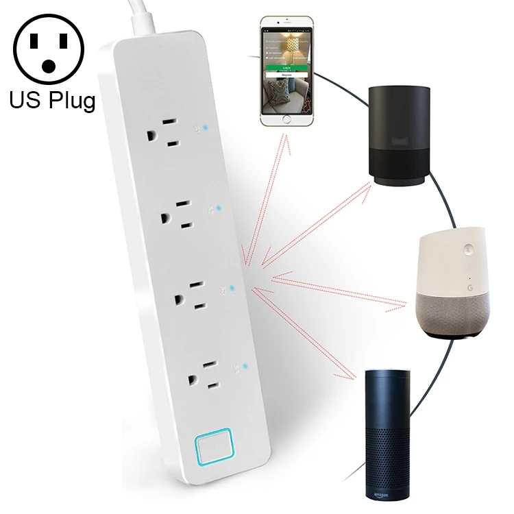 Цена 10A Главная Smart Wi Fi Мощность полосы Стабилизатор напряжения 4 розетки Беспроводной Мощность Расширители, Поддержка APP Управление и сроки пере...