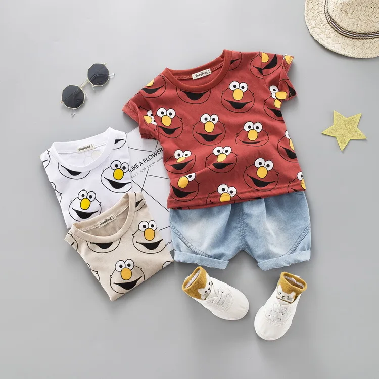 

Cool cartoon boutique shortsleeve jeans short baby outfits new style summer boy clothes set